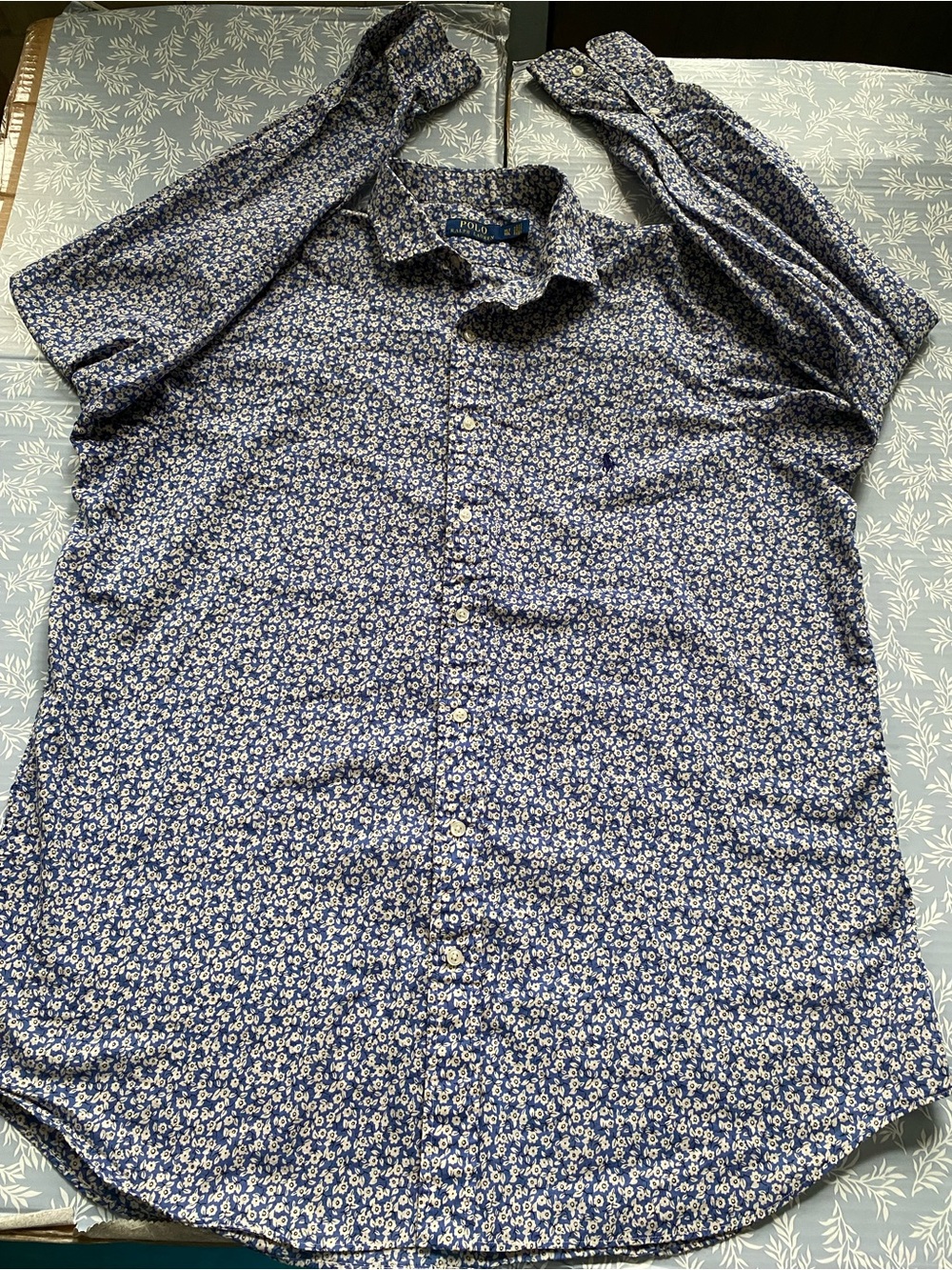 Polo by Ralph Lauren Navy and White Micro Floral Button-Down Shirt